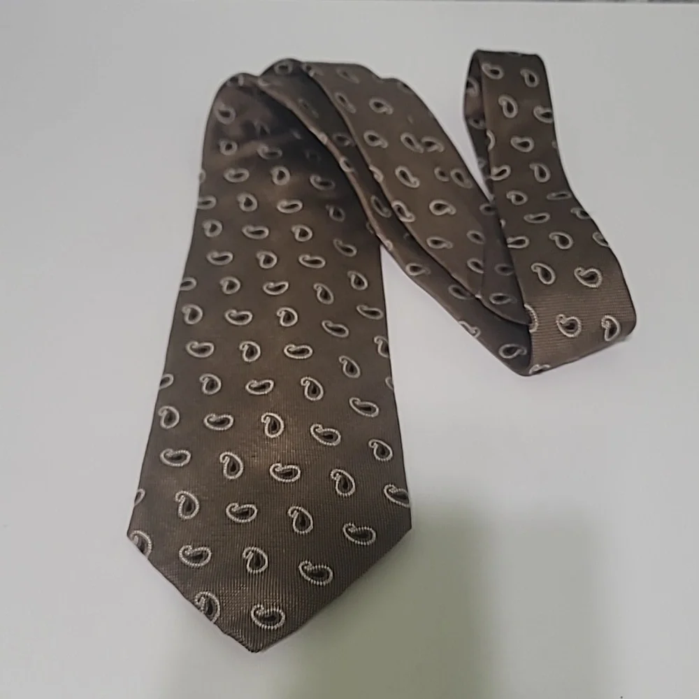 Ermenegildo Zegna Bronze Black Paisley Tie 61" Long 100% Silk - Picture 2 of 5